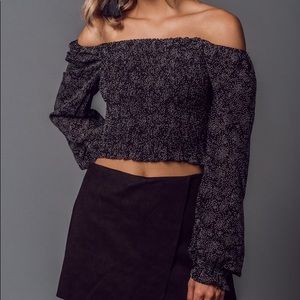 Black polka dot off the shoulder top